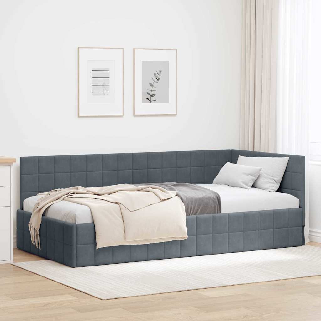 Hjørnesengramme med hovedgærde Mørkegrå 90 cm x 200 cm Fløjl