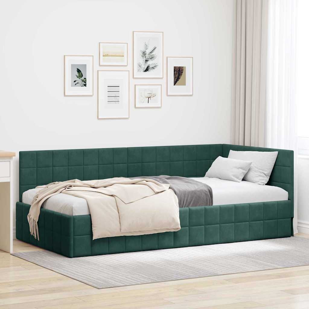 Hjørnesengramme med hovedgærde Mørkegrøn 90 cm x 200 cm Fløjl