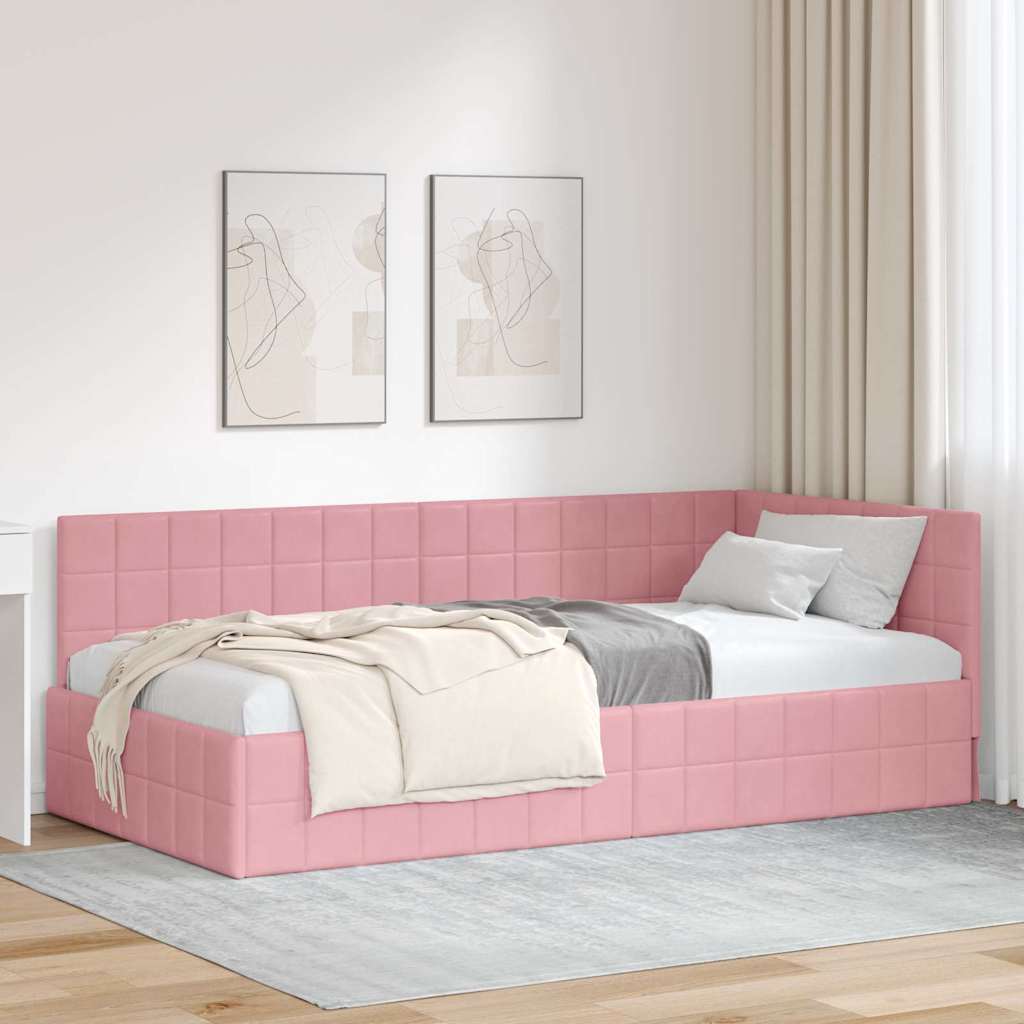 Hjørnesengramme med hovedgærde Lyserød 90 cm x 200 cm Fløjl
