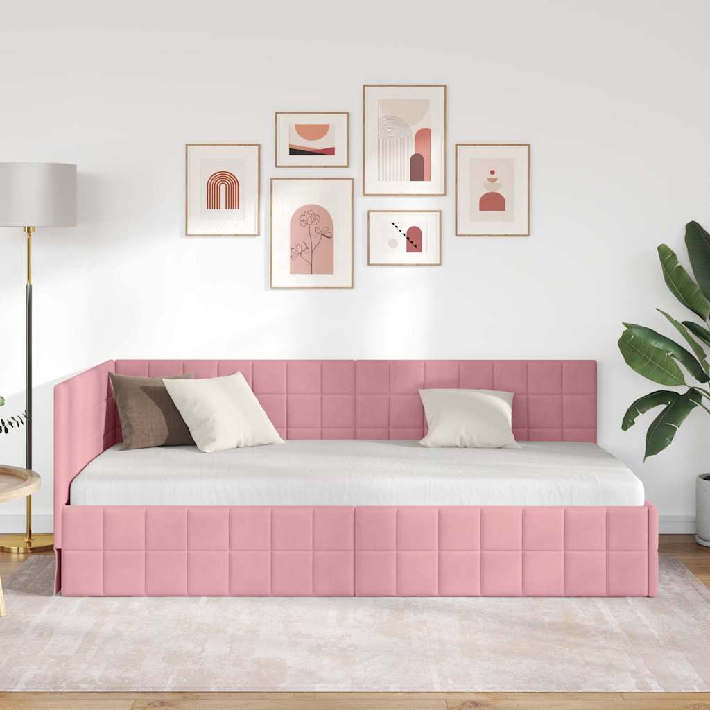 Hjørnesengramme med hovedgærde Lyserød 90 cm x 200 cm Fløjl