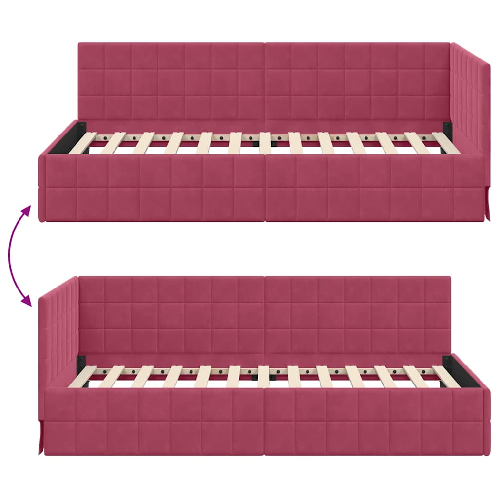 Hjørnesengramme med hovedgærde Vinrød 90 cm x 200 cm Fløjl