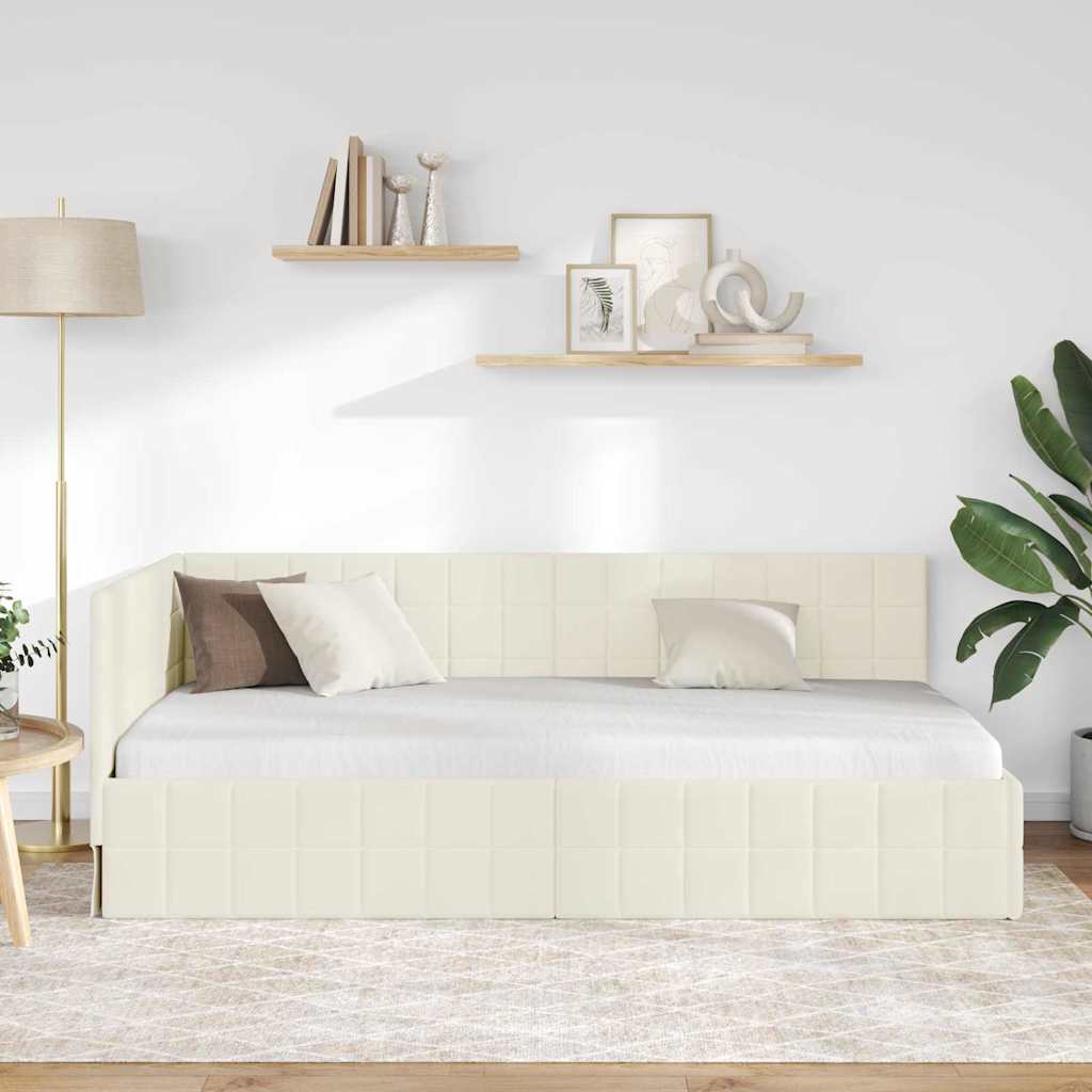 Hjørnesengramme med hovedgærde Creme 90 cm x 200 cm Fløjl