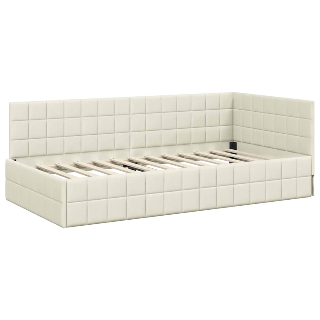 Hjørnesengramme med hovedgærde Creme 90 cm x 200 cm Fløjl
