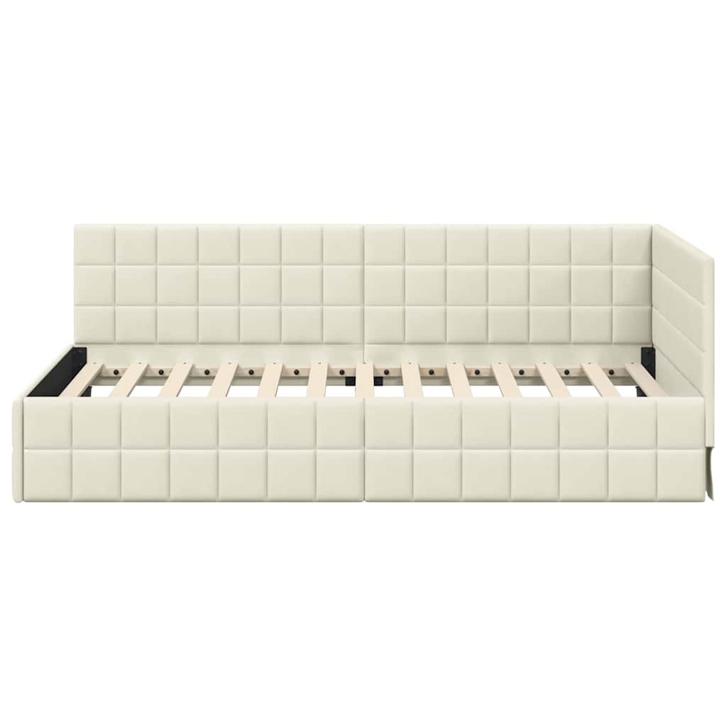 Hjørnesengramme med hovedgærde Creme 90 cm x 200 cm Fløjl
