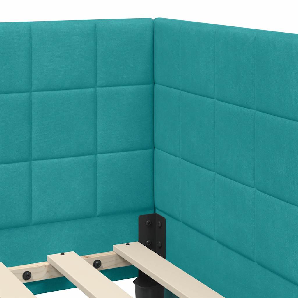 Hjørnesengramme med hovedgærde Turkis 90 cm x 200 cm Fløjl