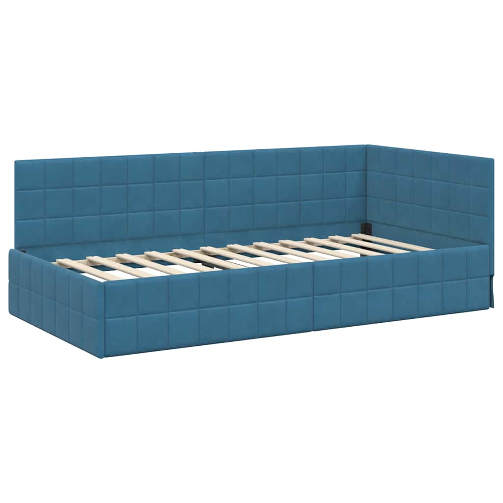 Hjørnesengramme med hovedgærde Blå 100 cm x 200 cm Fløjl