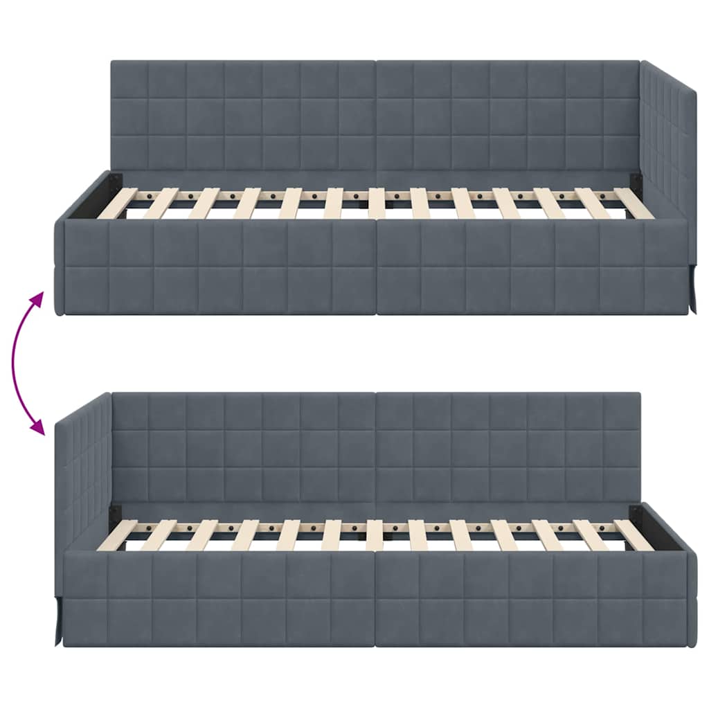 Hjørnesengramme med hovedgærde Mørkegrå 100 cm x 200 cm Fløjl