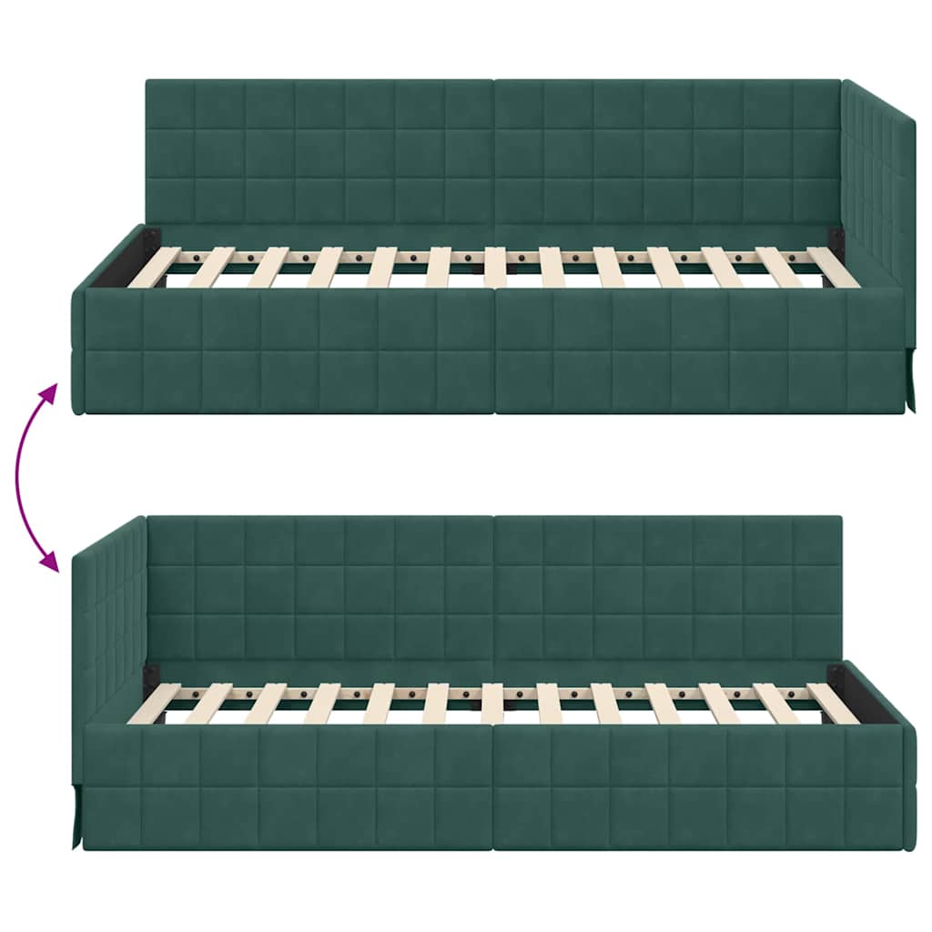 Hjørnesengramme med hovedgærde Mørkegrøn 100 cm x 200 cm Fløjl