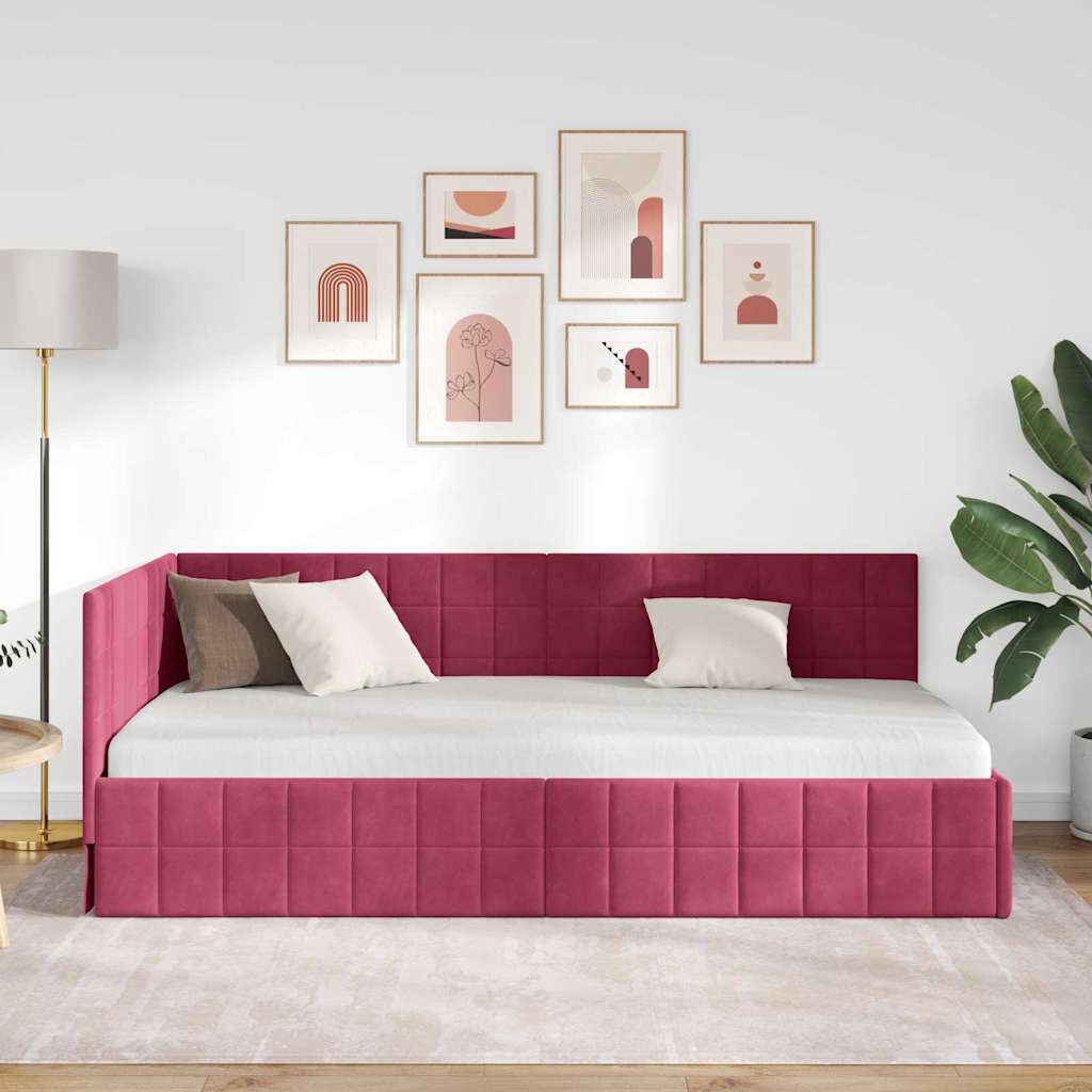 Hjørnesengramme med hovedgærde Vinrød 100 cm x 200 cm Fløjl
