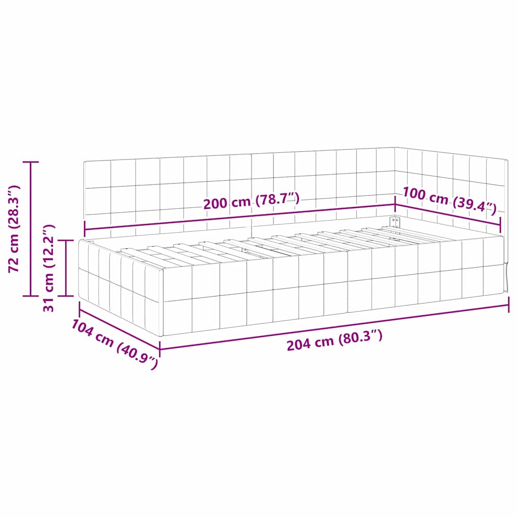 Hjørnesengramme med hovedgærde Vinrød 100 cm x 200 cm Fløjl