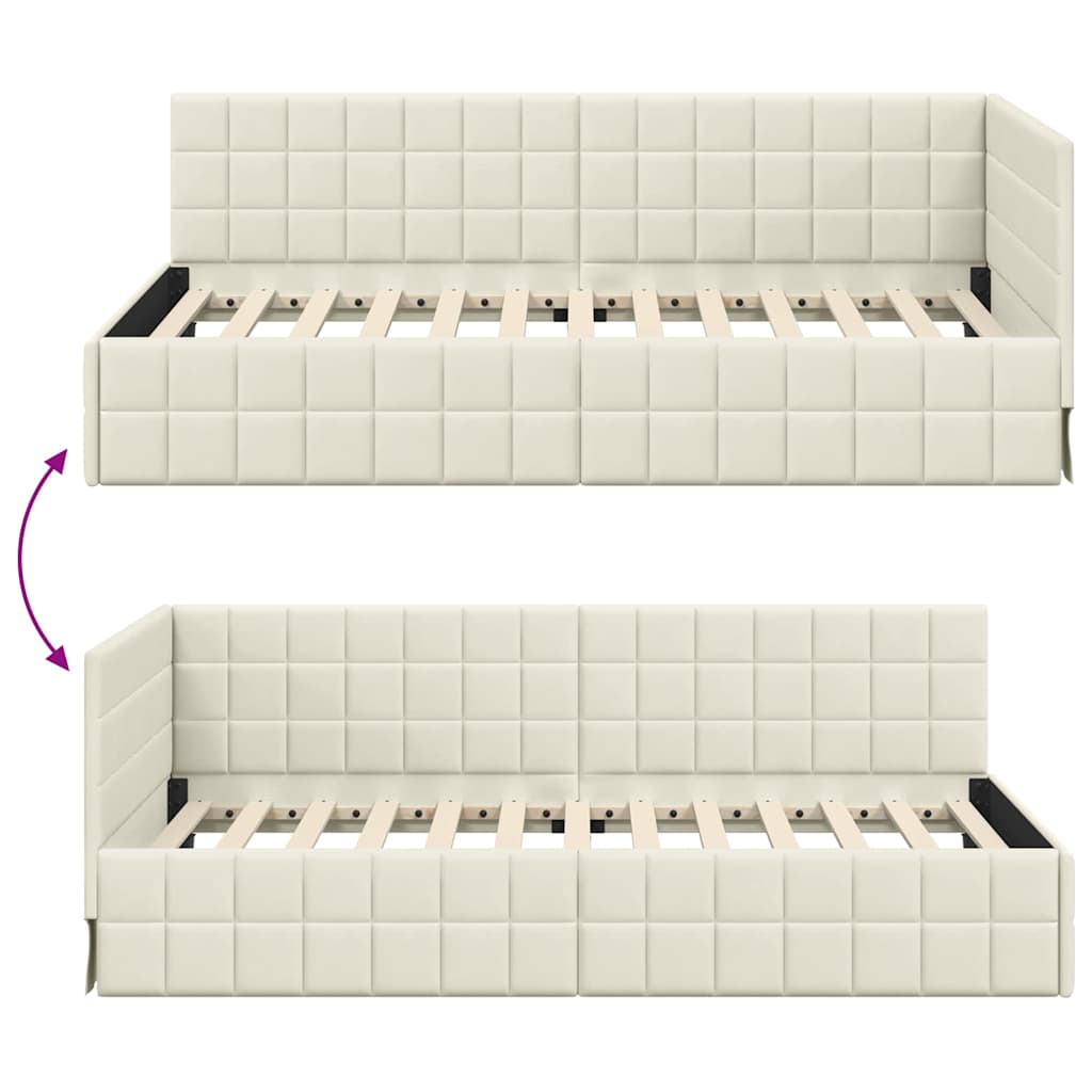 Hjørnesengramme med hovedgærde Creme 100 cm x 200 cm Fløjl