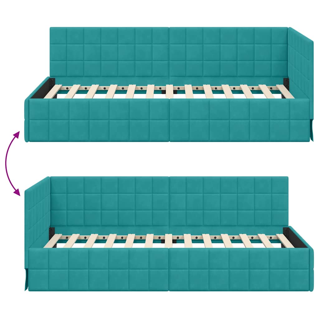 Hjørnesengramme med hovedgærde Turkis 100 cm x 200 cm Fløjl