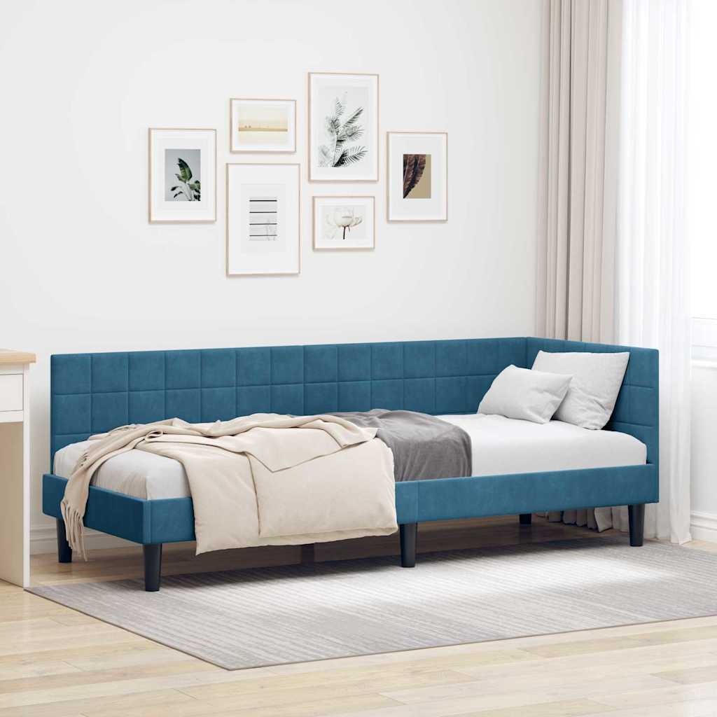 Hjørnesengramme med hovedgærde Blå 80 cm x 200 cm Fløjl
