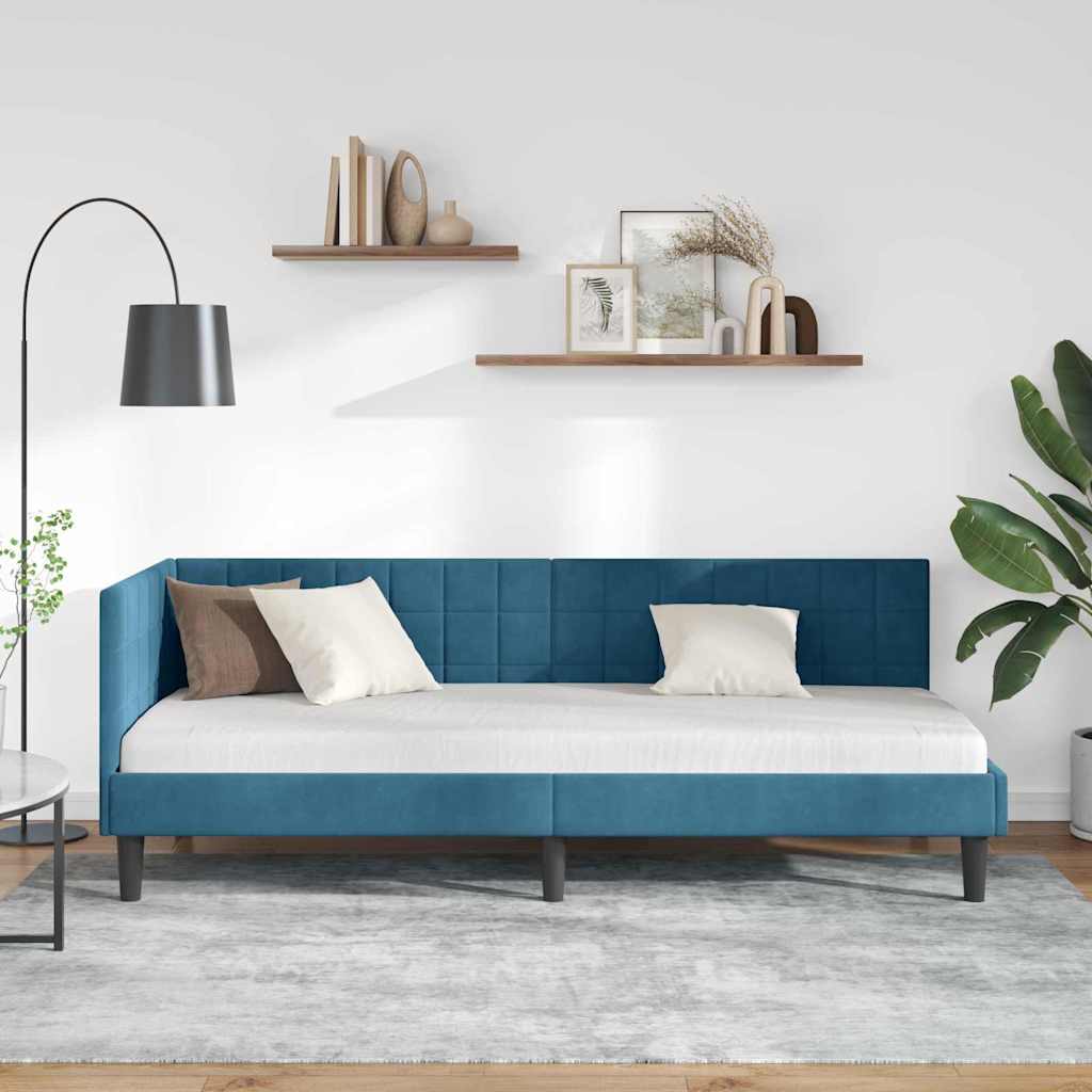 Hjørnesengramme med hovedgærde Blå 80 cm x 200 cm Fløjl