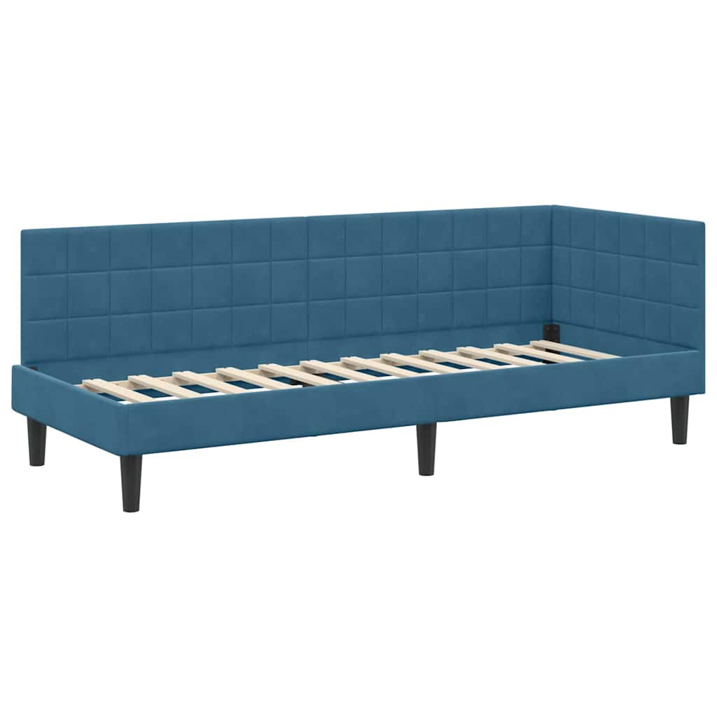 Hjørnesengramme med hovedgærde Blå 80 cm x 200 cm Fløjl