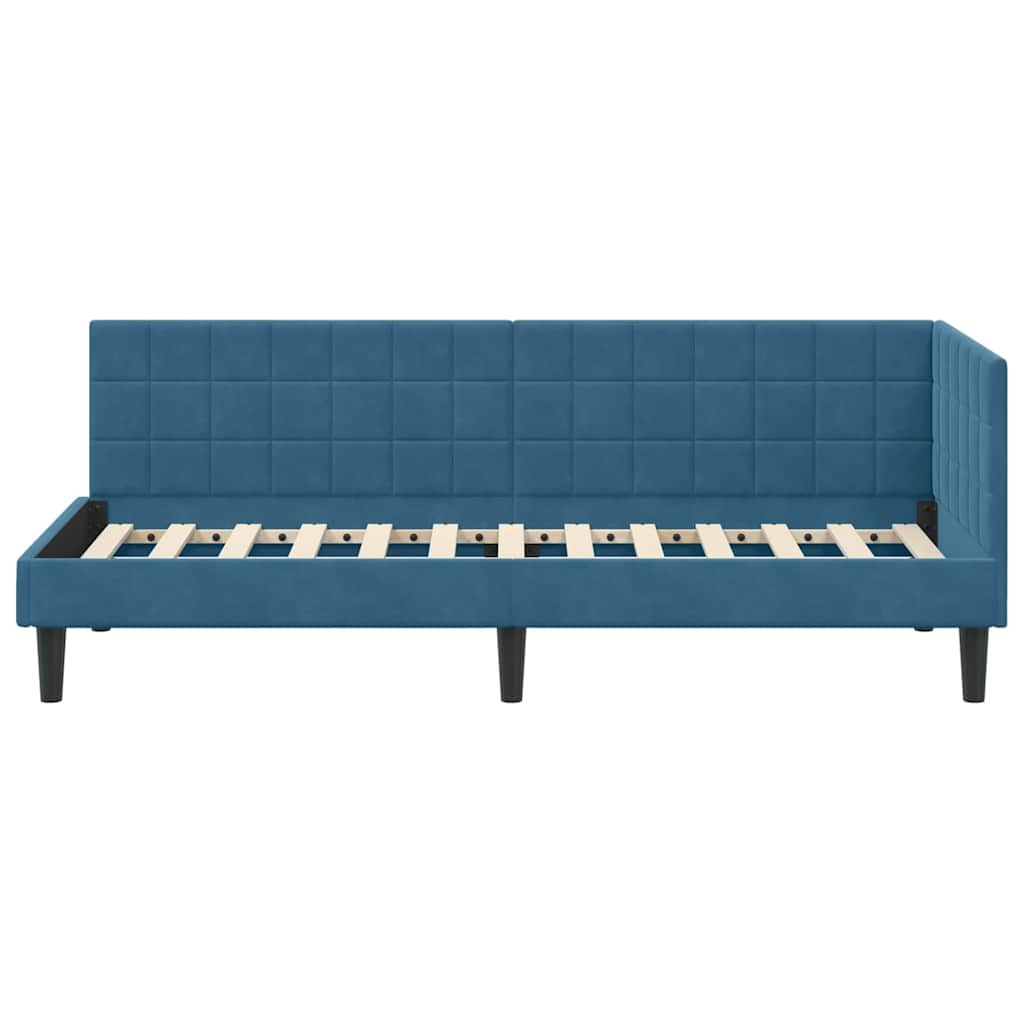 Hjørnesengramme med hovedgærde Blå 80 cm x 200 cm Fløjl