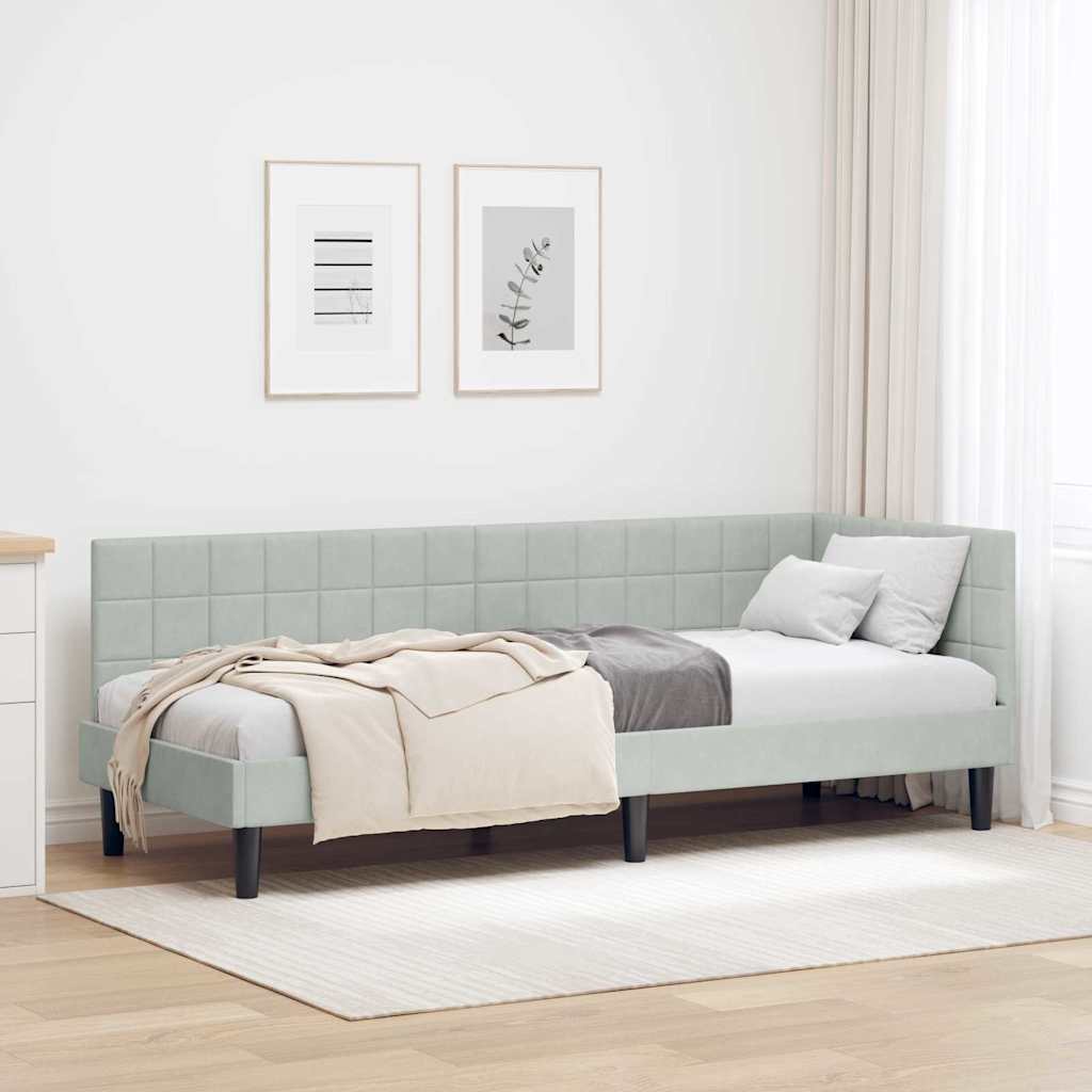 Hjørnesengramme med hovedgærde Lysegrå 80 cm x 200 cm Fløjl