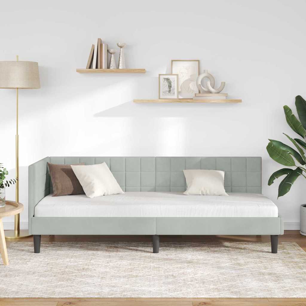 Hjørnesengramme med hovedgærde Lysegrå 80 cm x 200 cm Fløjl