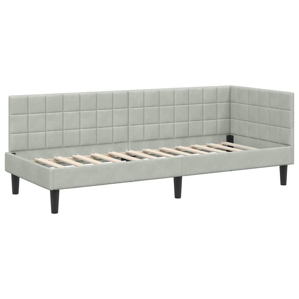 Hjørnesengramme med hovedgærde Lysegrå 80 cm x 200 cm Fløjl