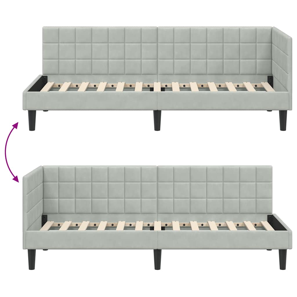 Hjørnesengramme med hovedgærde Lysegrå 80 cm x 200 cm Fløjl