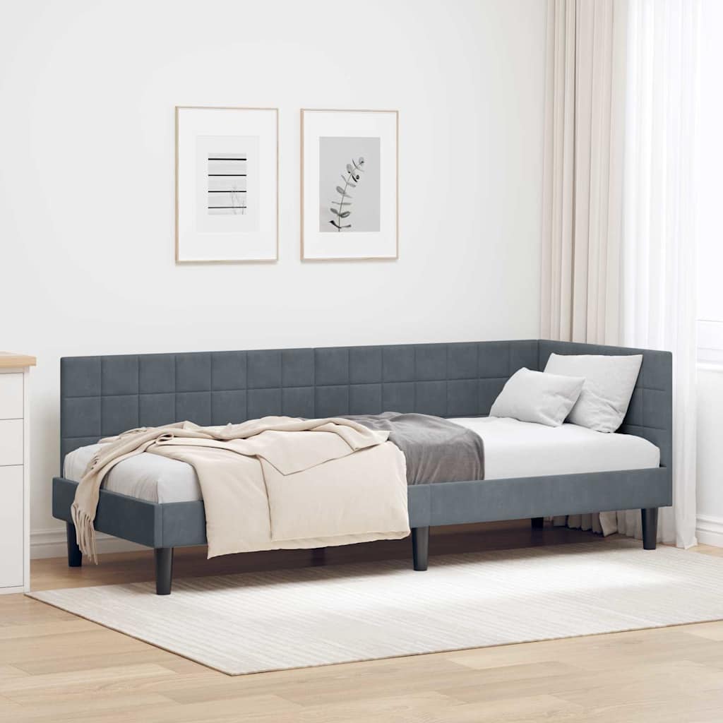 Hjørnesengramme med hovedgærde Mørkegrå 80 cm x 200 cm Fløjl