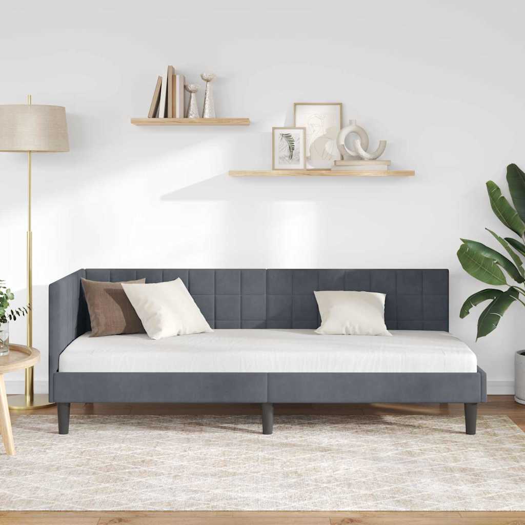 Hjørnesengramme med hovedgærde Mørkegrå 80 cm x 200 cm Fløjl