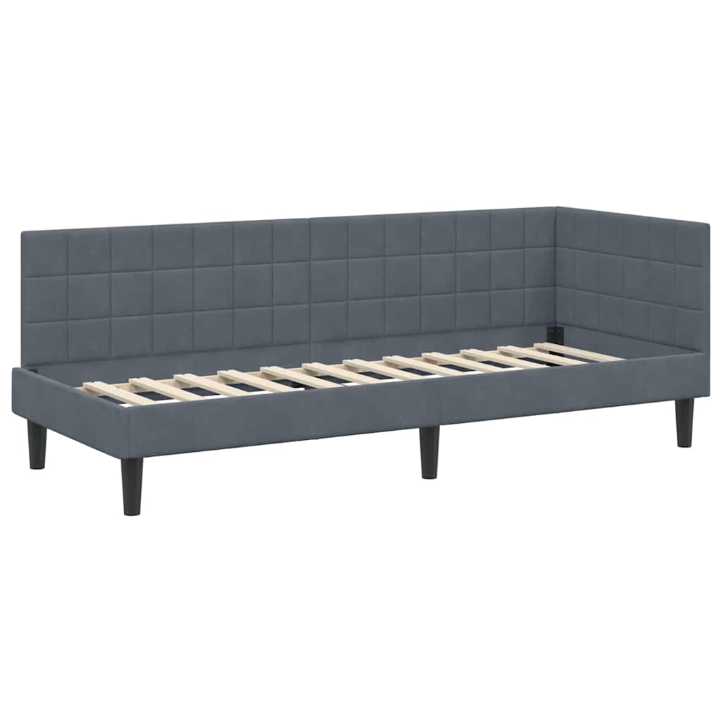 Hjørnesengramme med hovedgærde Mørkegrå 80 cm x 200 cm Fløjl