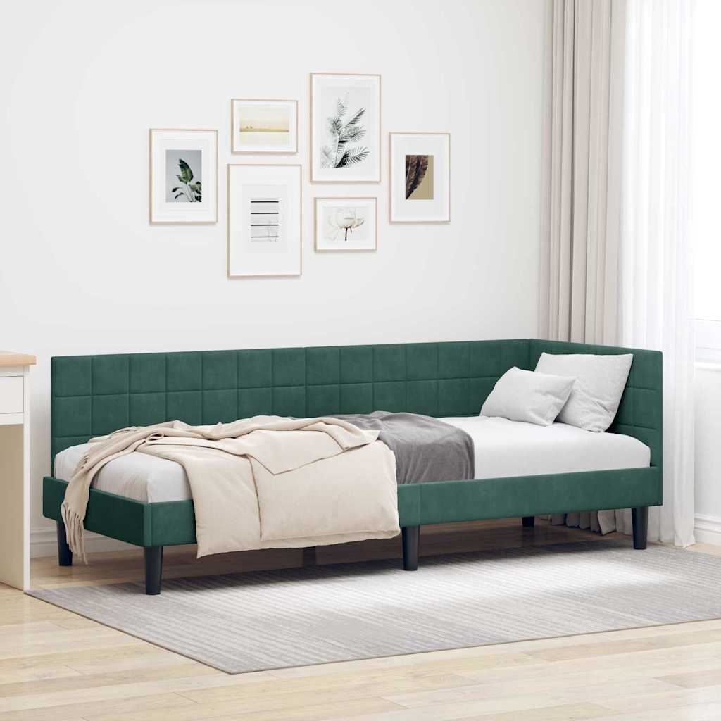 Hjørnesengramme med hovedgærde Mørkegrøn 80 cm x 200 cm Fløjl