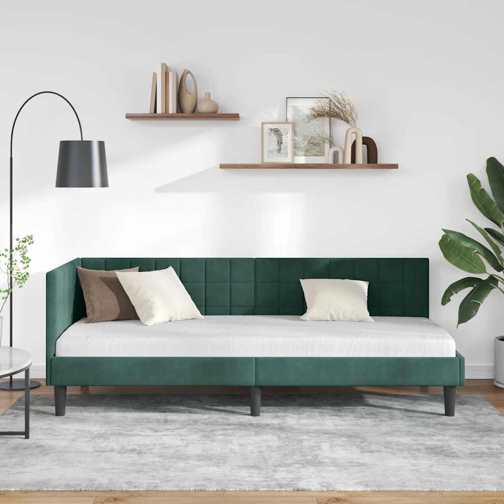 Hjørnesengramme med hovedgærde Mørkegrøn 80 cm x 200 cm Fløjl