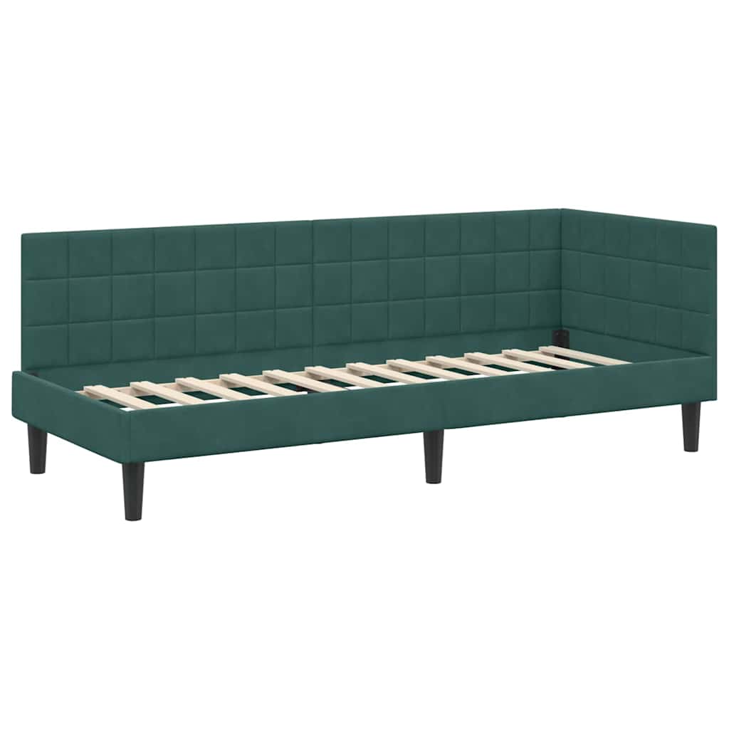 Hjørnesengramme med hovedgærde Mørkegrøn 80 cm x 200 cm Fløjl
