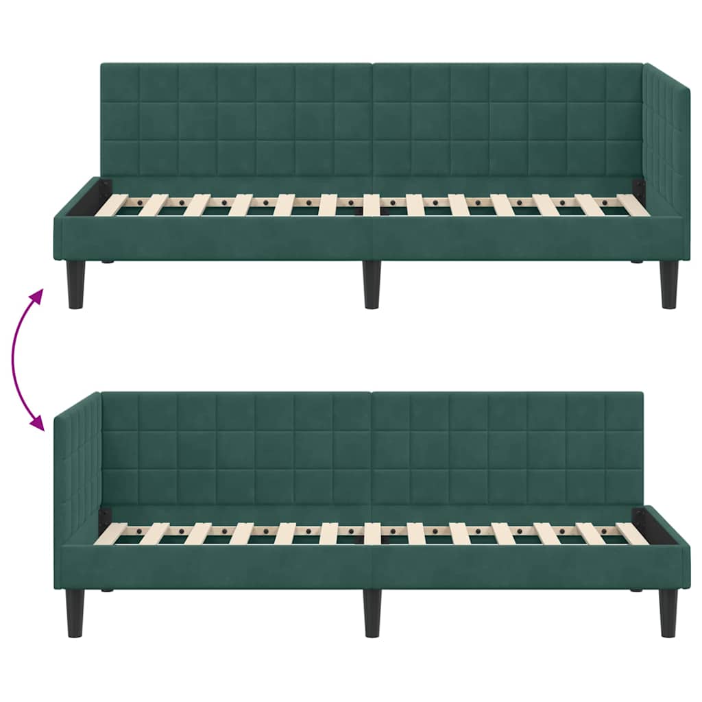 Hjørnesengramme med hovedgærde Mørkegrøn 80 cm x 200 cm Fløjl