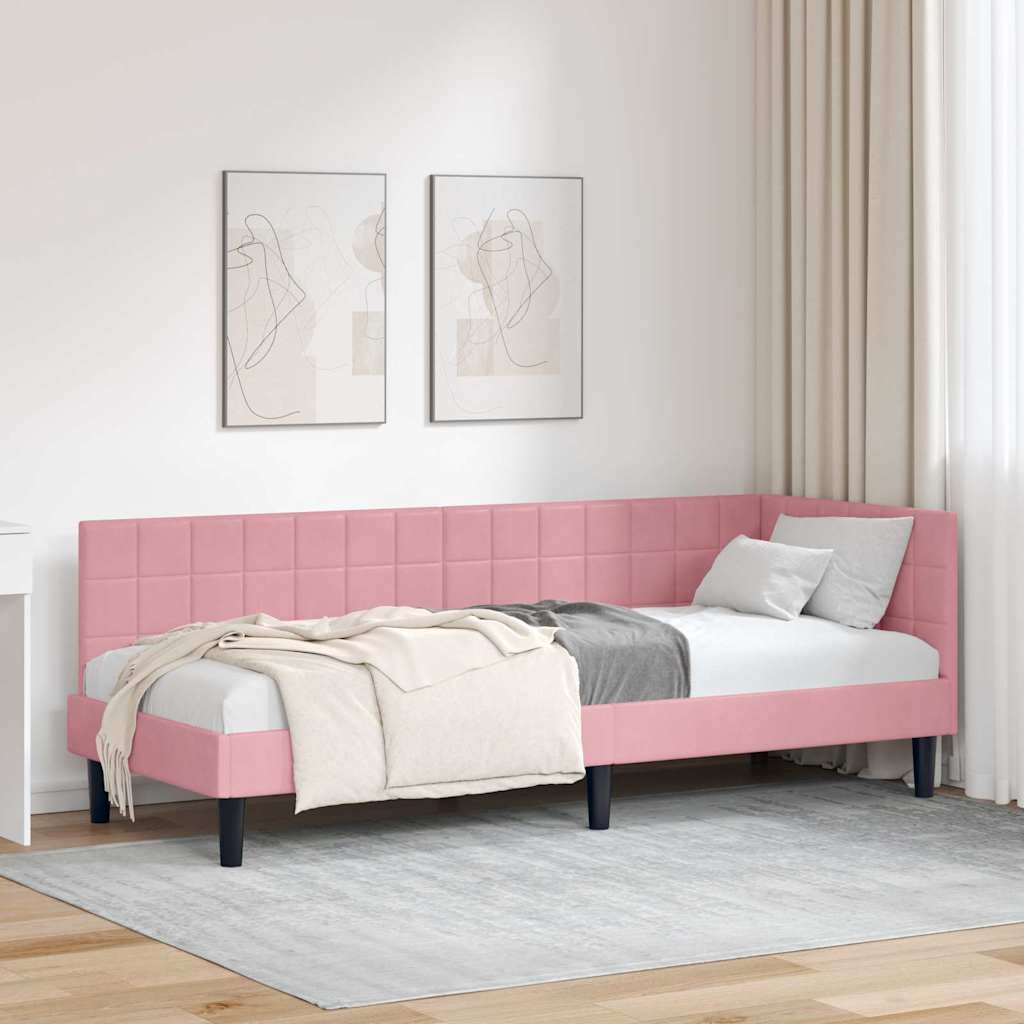 Hjørnesengramme med hovedgærde Lyserød 80 cm x 200 cm Fløjl