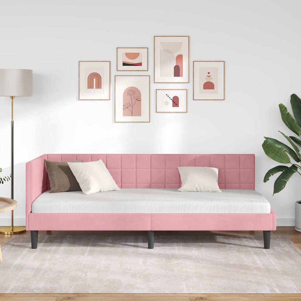 Hjørnesengramme med hovedgærde Lyserød 80 cm x 200 cm Fløjl