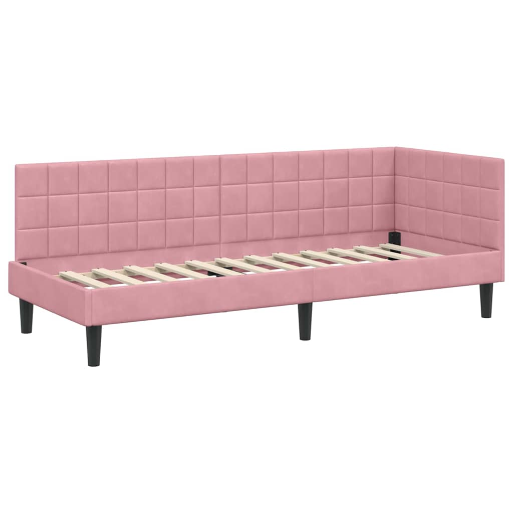 Hjørnesengramme med hovedgærde Lyserød 80 cm x 200 cm Fløjl