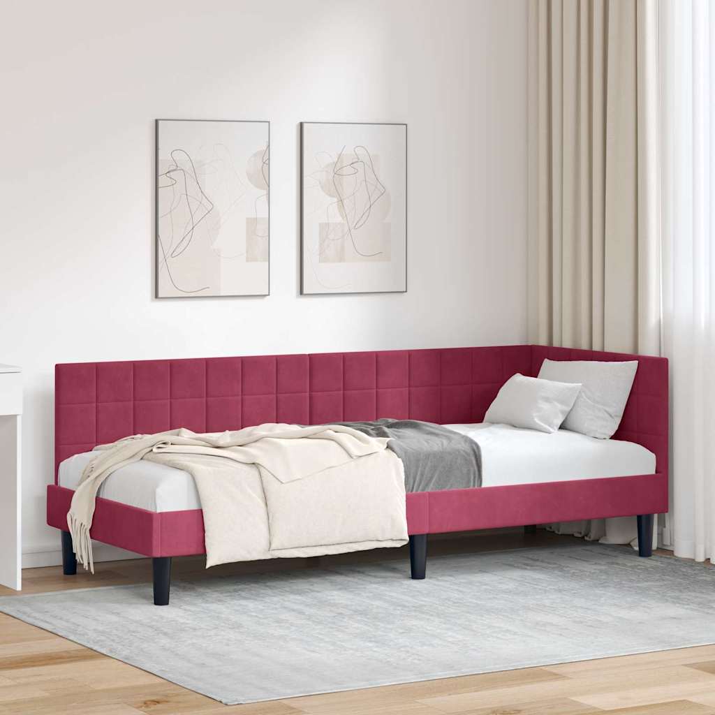 Hjørnesengramme med hovedgærde Vinrød 80 cm x 200 cm Fløjl