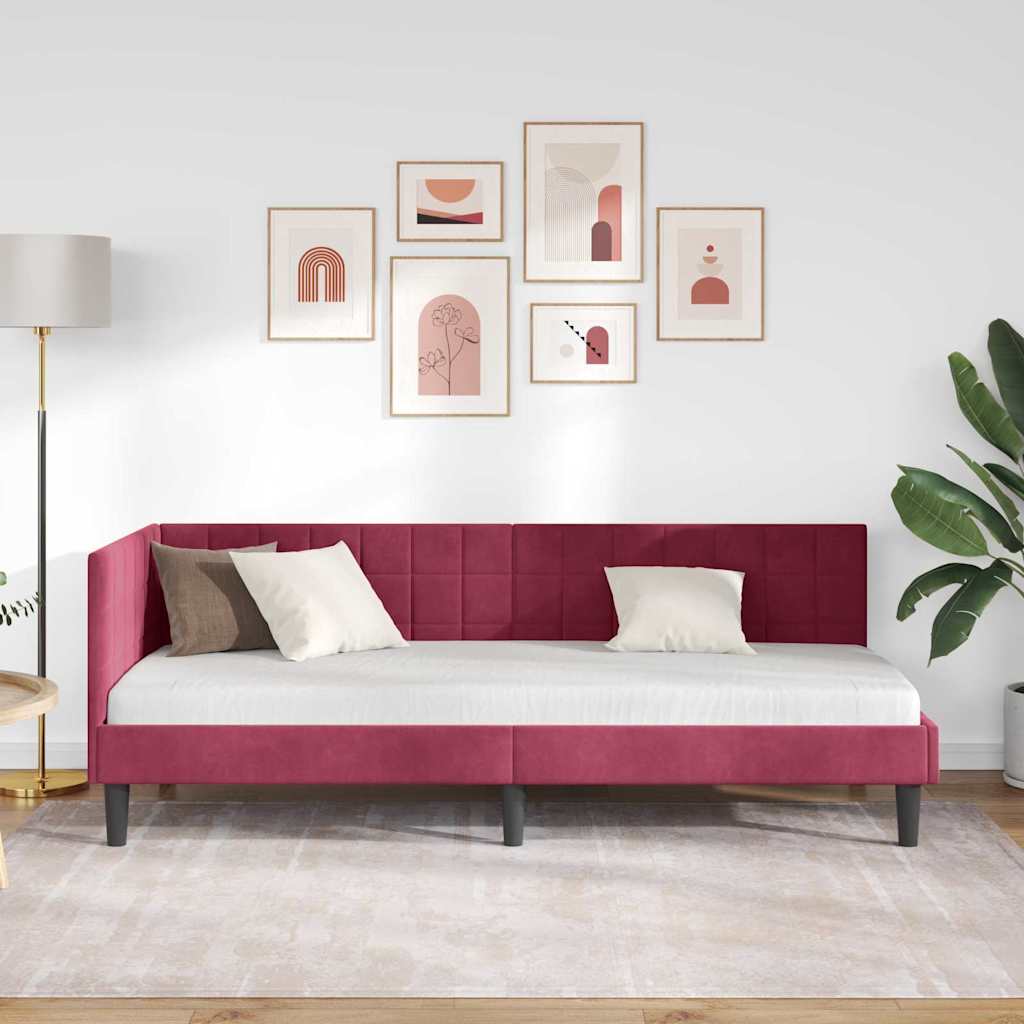 Hjørnesengramme med hovedgærde Vinrød 80 cm x 200 cm Fløjl