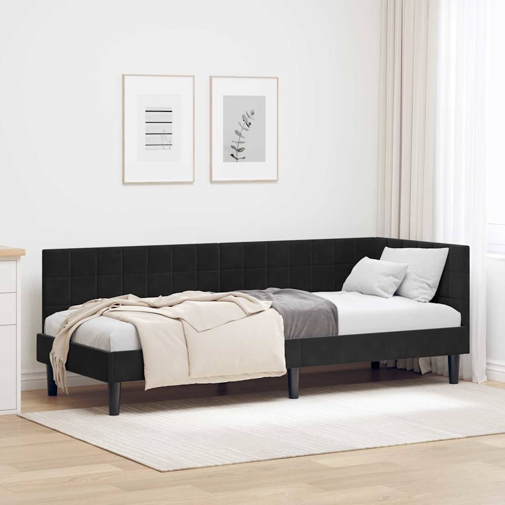 Hjørnesengramme med hovedgærde Sort 80 cm x 200 cm Fløjl