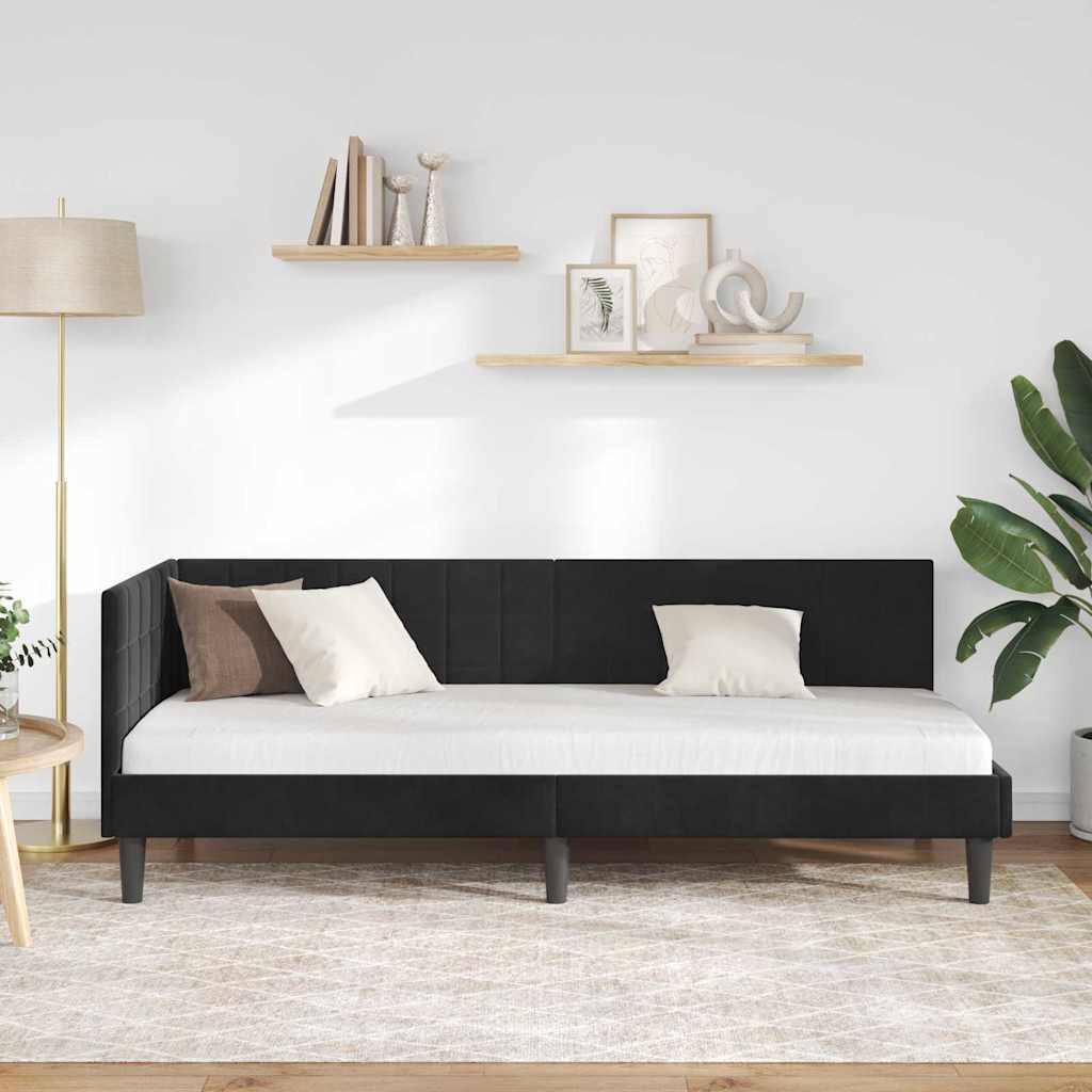 Hjørnesengramme med hovedgærde Sort 80 cm x 200 cm Fløjl
