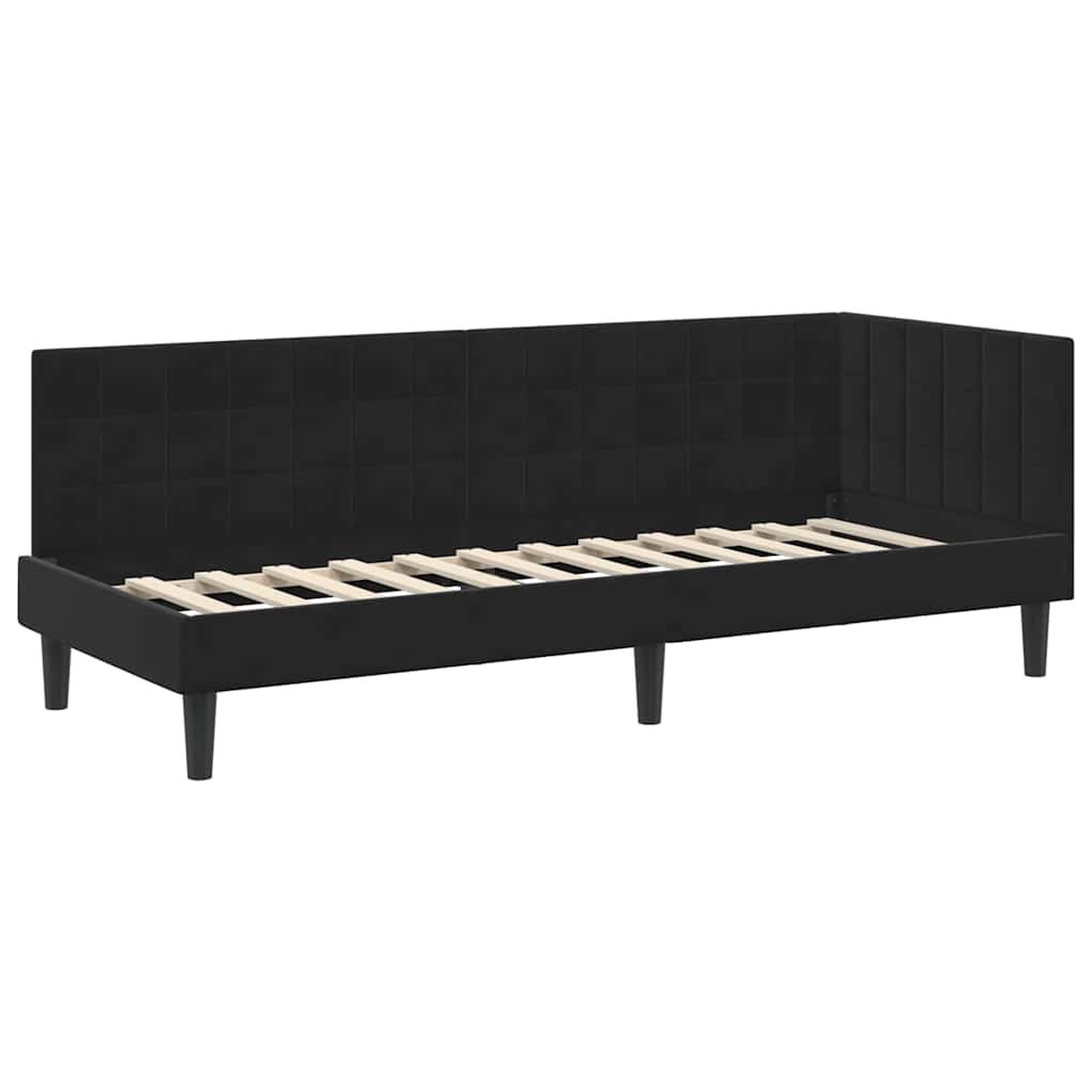 Hjørnesengramme med hovedgærde Sort 80 cm x 200 cm Fløjl