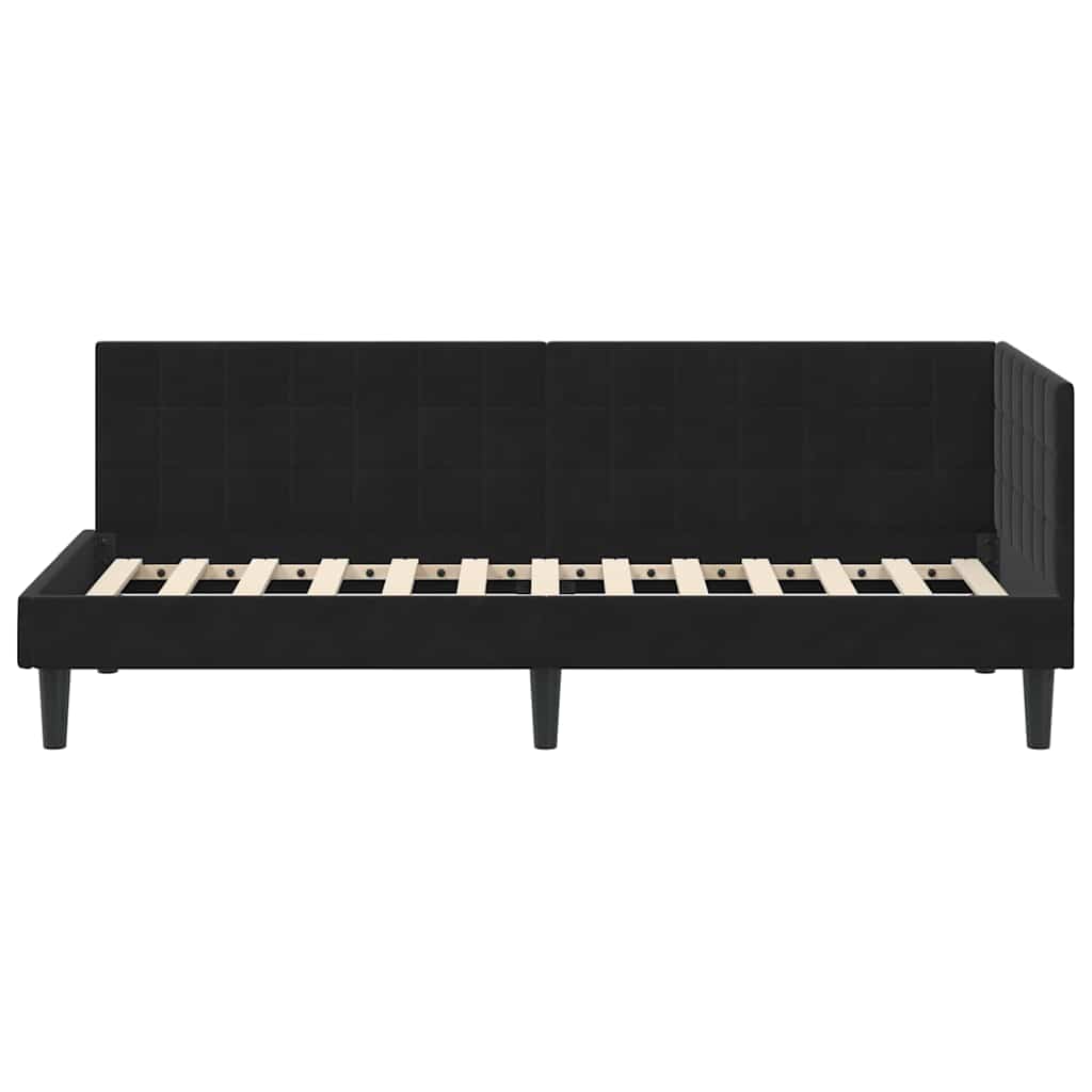 Hjørnesengramme med hovedgærde Sort 80 cm x 200 cm Fløjl