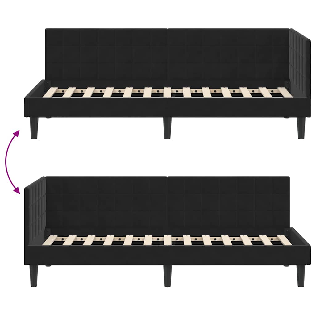 Hjørnesengramme med hovedgærde Sort 80 cm x 200 cm Fløjl