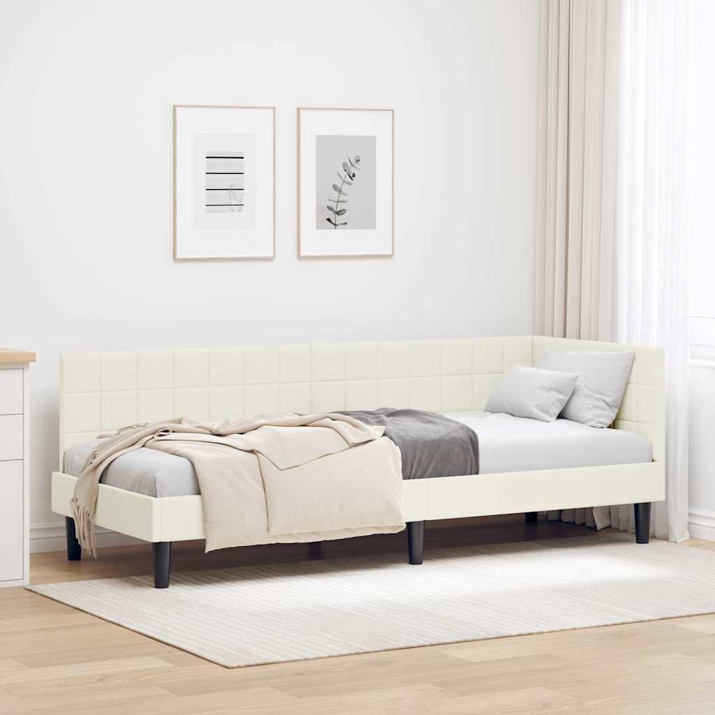 Hjørnesengramme med hovedgærde Creme 80 cm x 200 cm Fløjl