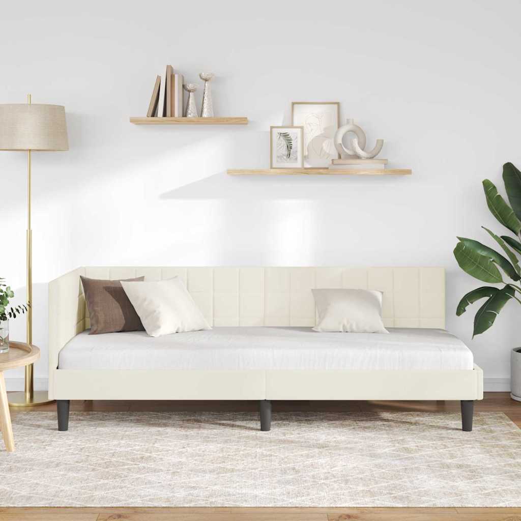 Hjørnesengramme med hovedgærde Creme 80 cm x 200 cm Fløjl
