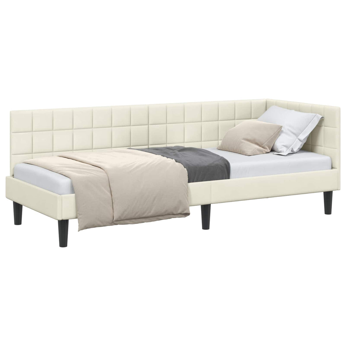 Hjørnesengramme med hovedgærde Creme 80 cm x 200 cm Fløjl