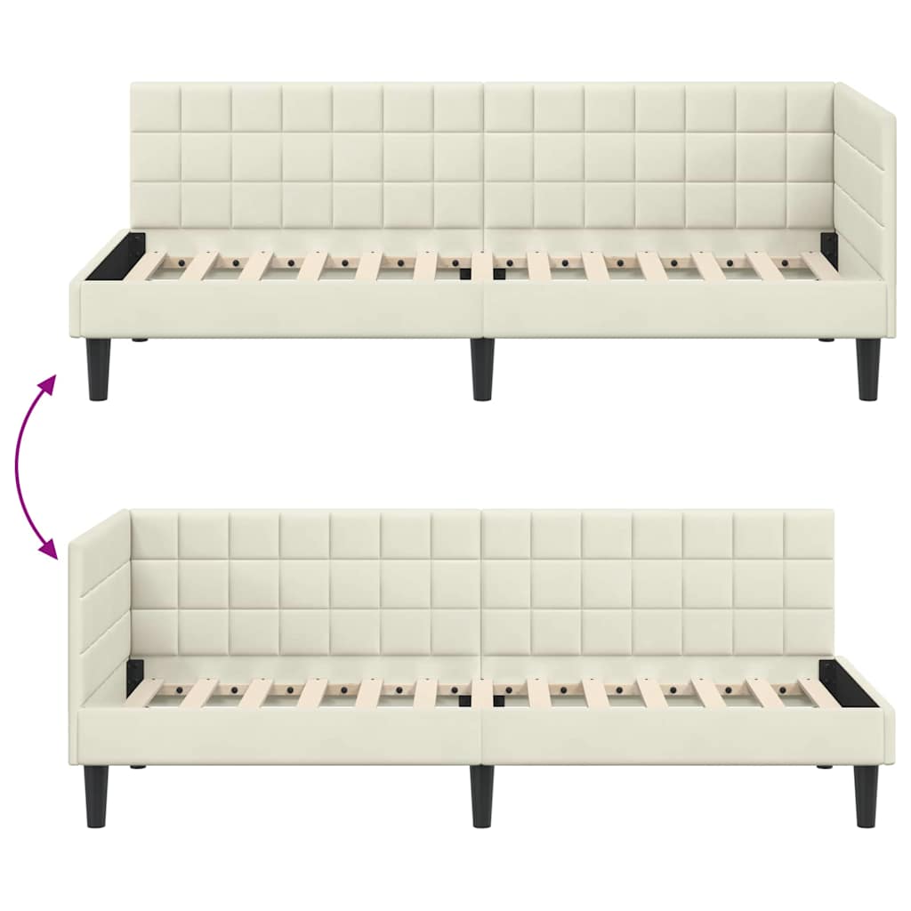 Hjørnesengramme med hovedgærde Creme 80 cm x 200 cm Fløjl