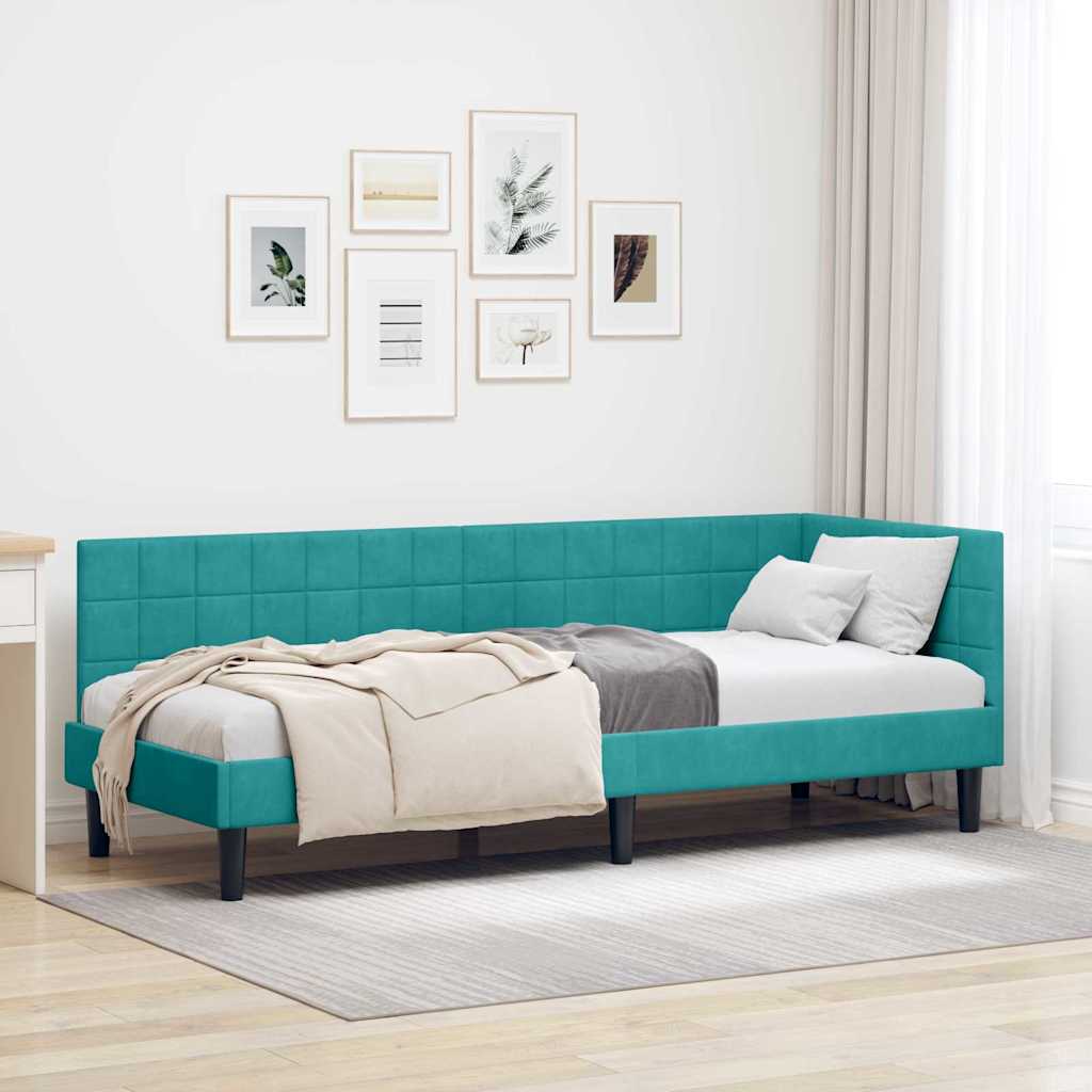 Hjørnesengramme med hovedgærde Turkis 80 cm x 200 cm Fløjl