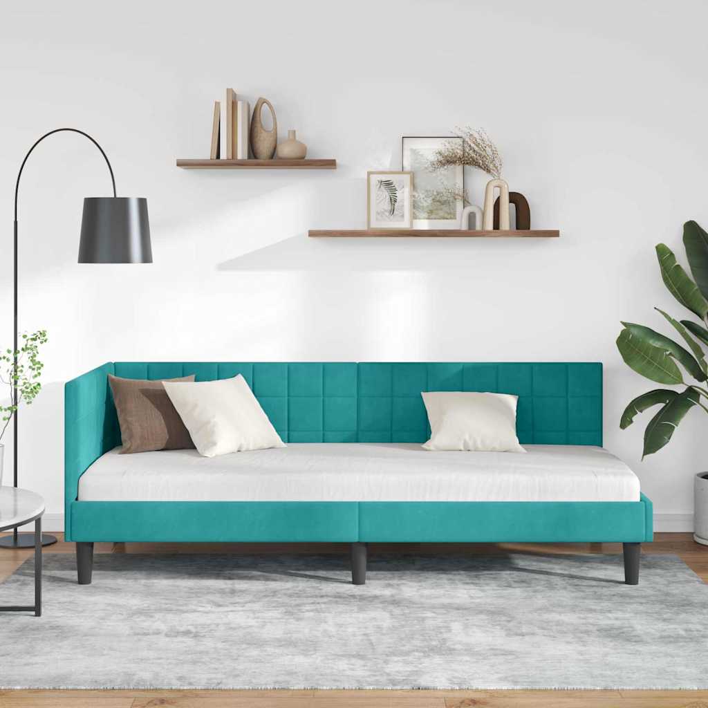 Hjørnesengramme med hovedgærde Turkis 80 cm x 200 cm Fløjl