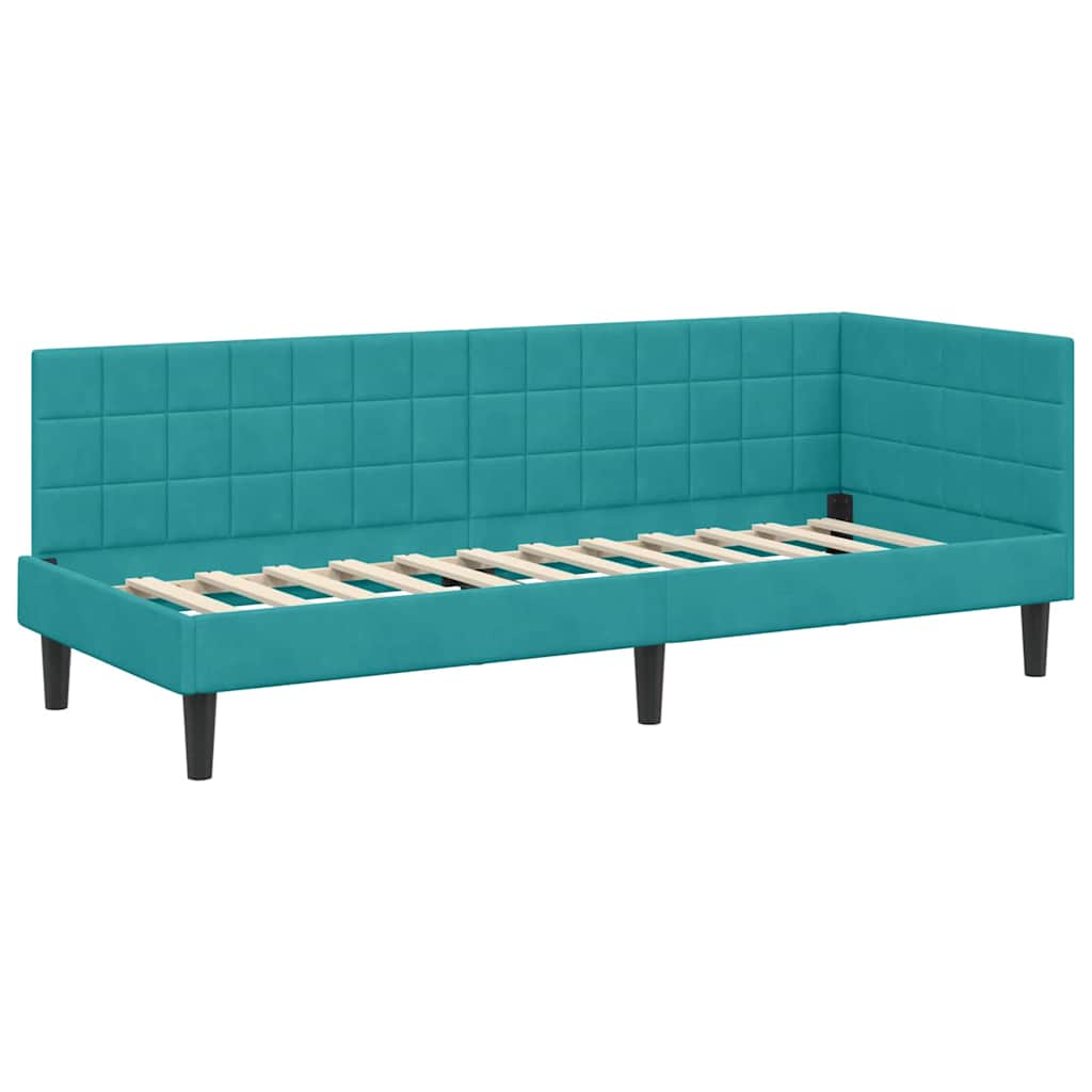 Hjørnesengramme med hovedgærde Turkis 80 cm x 200 cm Fløjl