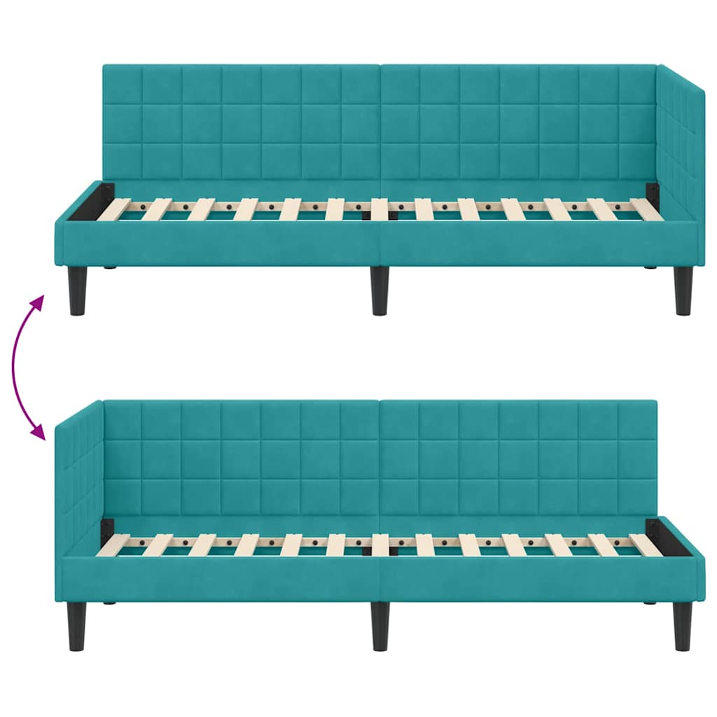 Hjørnesengramme med hovedgærde Turkis 80 cm x 200 cm Fløjl