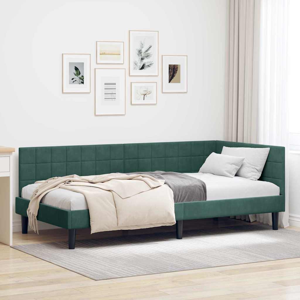 Hjørnesengramme med hovedgærde Mørkegrøn 90 cm x 190 cm Fløjl